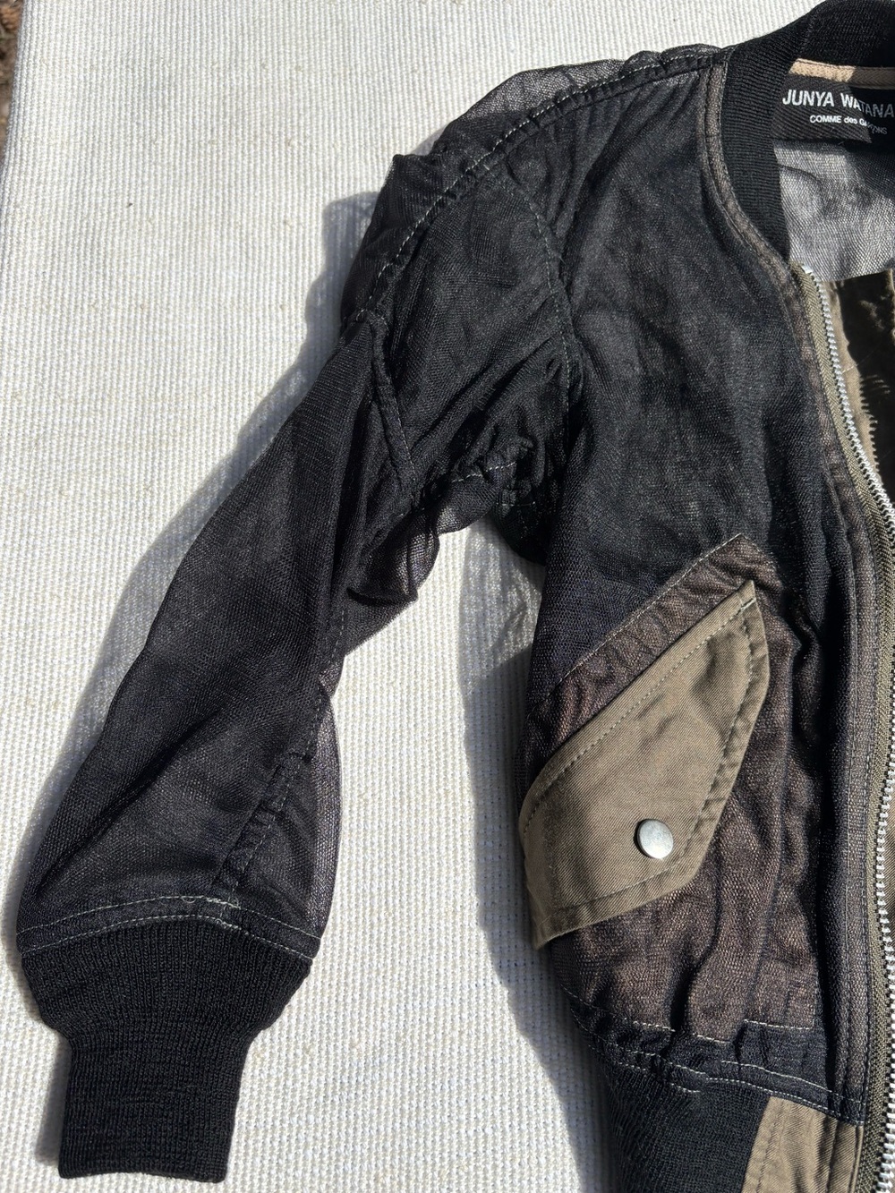 Junya Watanabe for Comme des Garcons Black & Olive Tulle Bomber Jacket - Picture 4 of 14